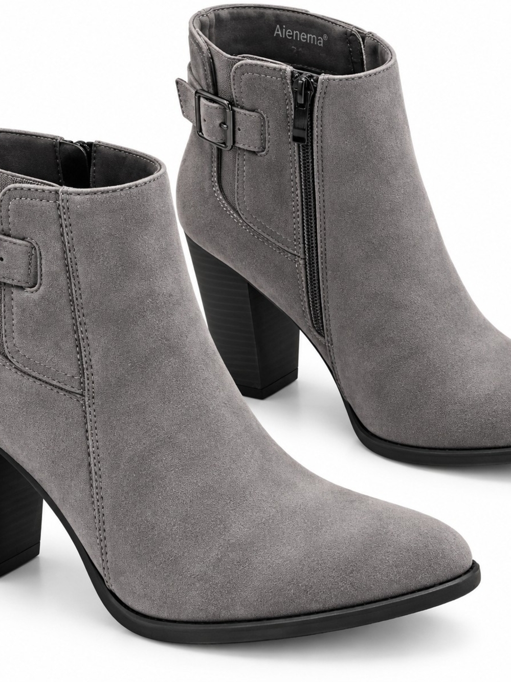 Grey Suede Ankle Boots with Block Heel
